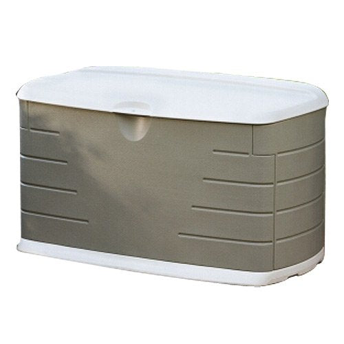 Rubbermaid 75 Gallon Medium Resin Outdoor Patio Storage Box with Seat, Sandstone