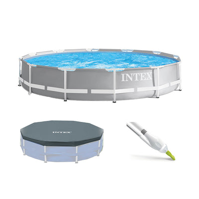 Intex 12ft x 12ft x 2.5ft Prism Frame Above Ground Pool & Pool Cover & Vacuum