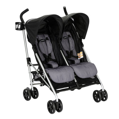 Evenflo Minno Double Seat Compact Fold Twin Baby Travel Stroller, Glenbarr Grey (Used)