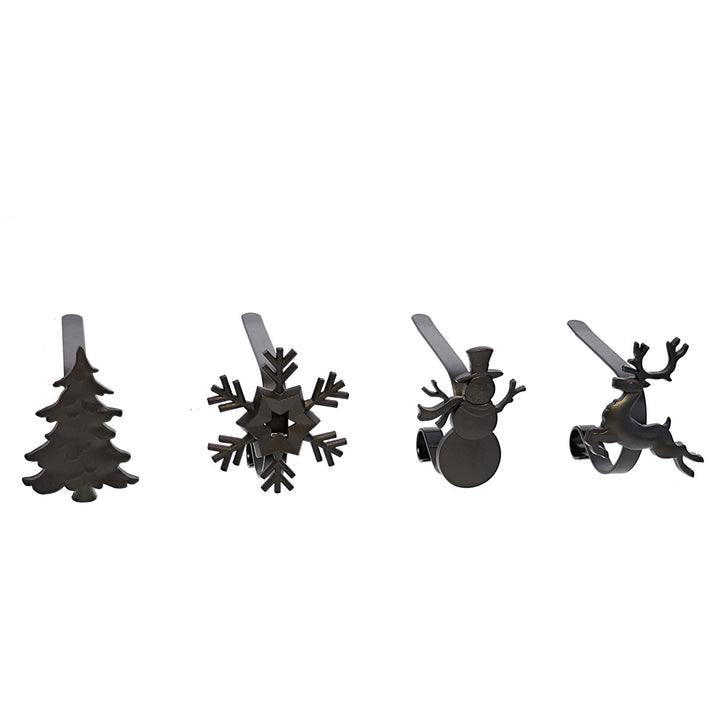 Haute Decor MantleClip Stocking Holder with Metal Holiday Icons, Black (4 Pack) - VMInnovations