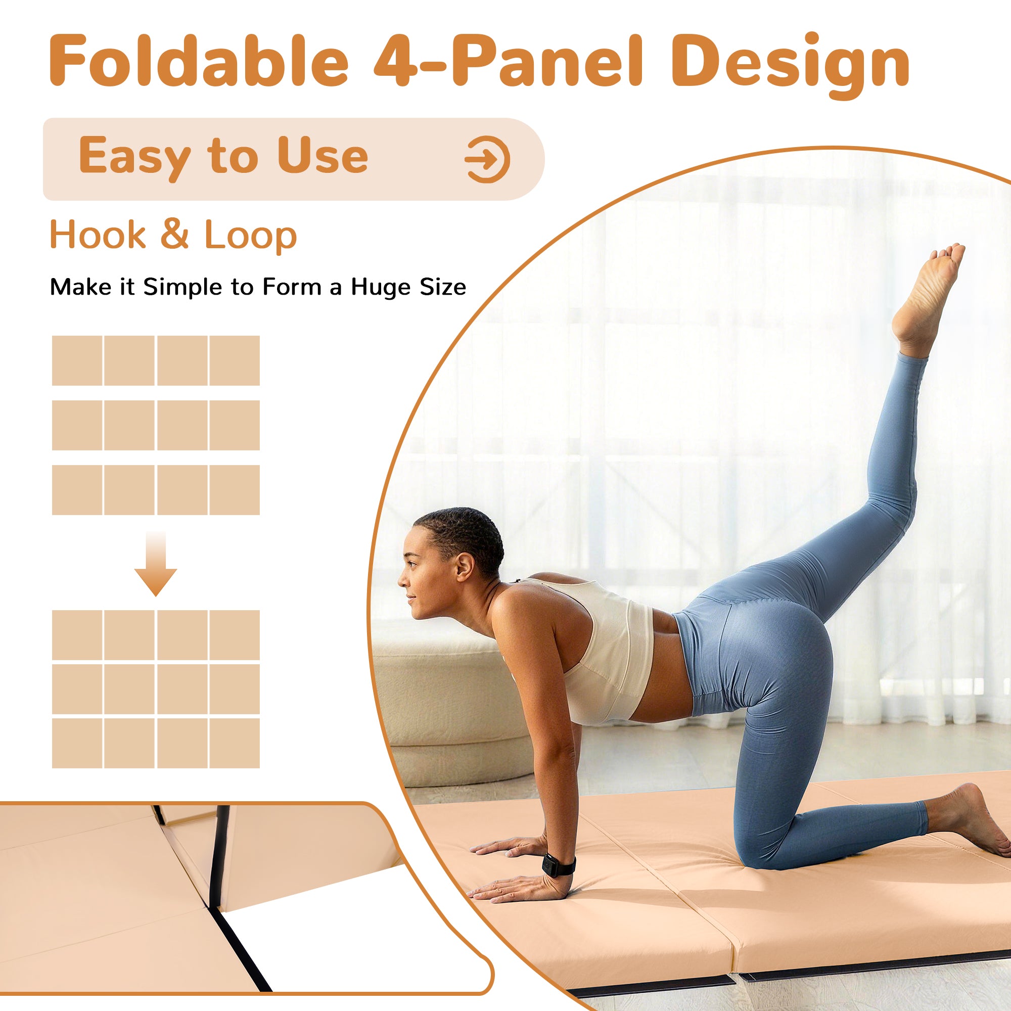 BalanceFrom Fitness 120 x 48" All Purpose Folding Gymnastics Exercise Mat, Beige (Open Box) - VMInnovations