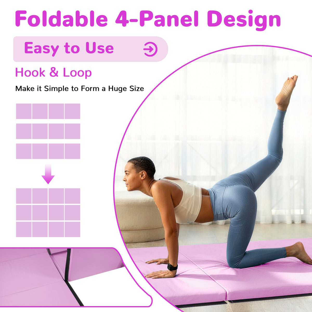BalanceFrom Fitness 120 x 48" All Purpose Folding Gymnastics Exercise Mat, Pink