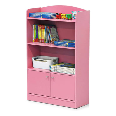 Furinno KidKanac Bookshelf Bookcase with 3 Shelves and Storage Cabinet, Pink - VMInnovations