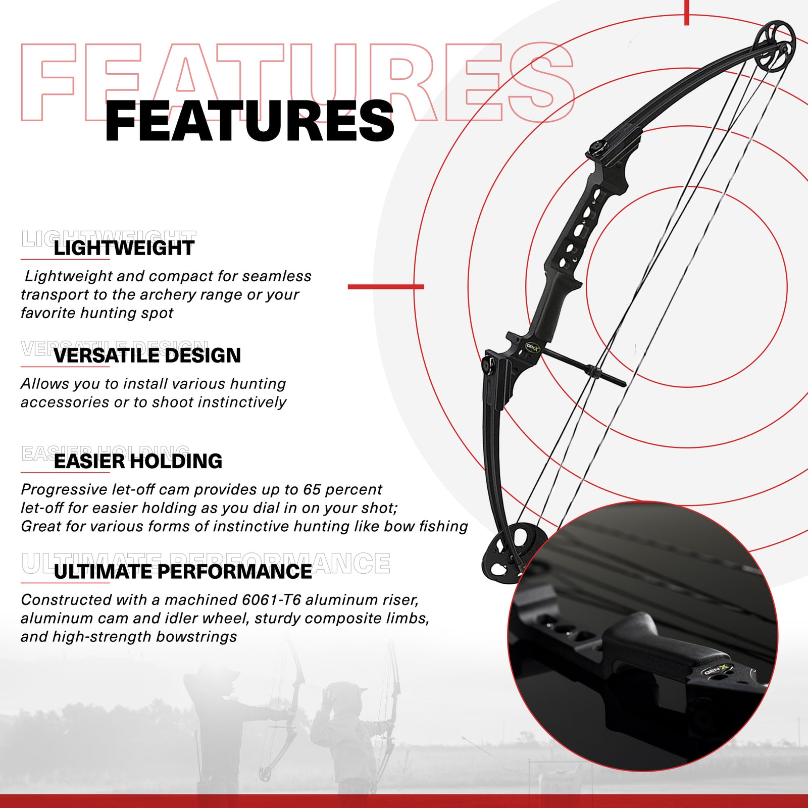 Genesis Gen-X Lightweight Archery Hunting Compound Bow, Draw Hand-Left, Black - VMInnovations