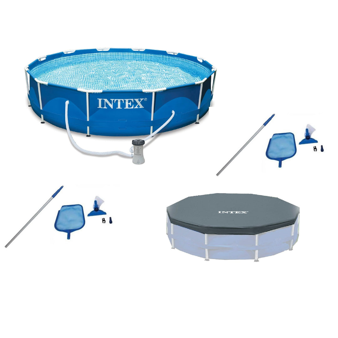 Intex 12'x30" Swimming Pool w/ Pump, Maintenance Kit (2 Pack) & 12' Pool Cover