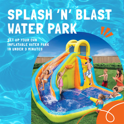 Banzai Splash 'N Blast Kids Outdoor Backyard Inflatable Water Slide Splash Park