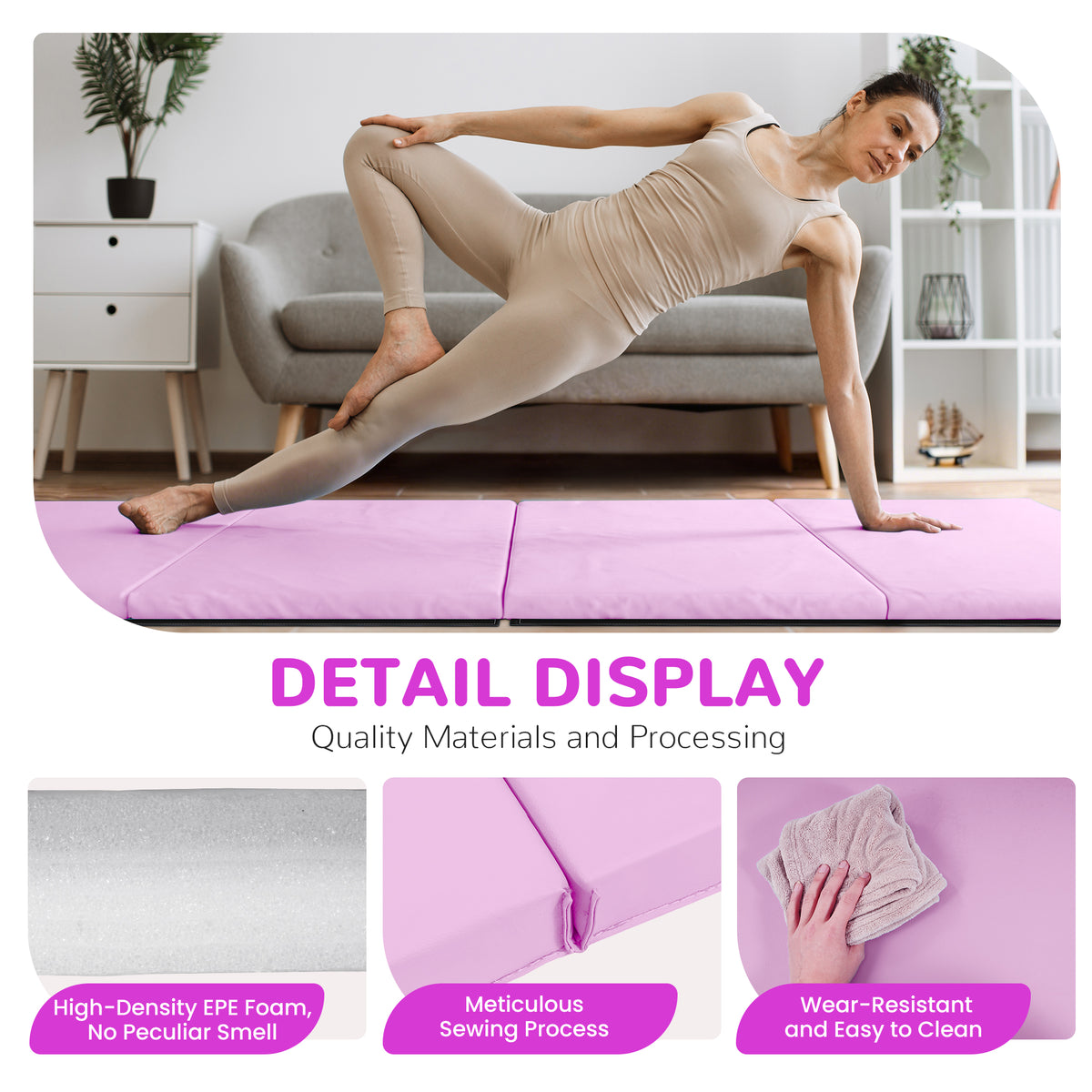 BalanceFrom Fitness 120 x 48" All Purpose Folding Gymnastics Exercise Mat, Pink