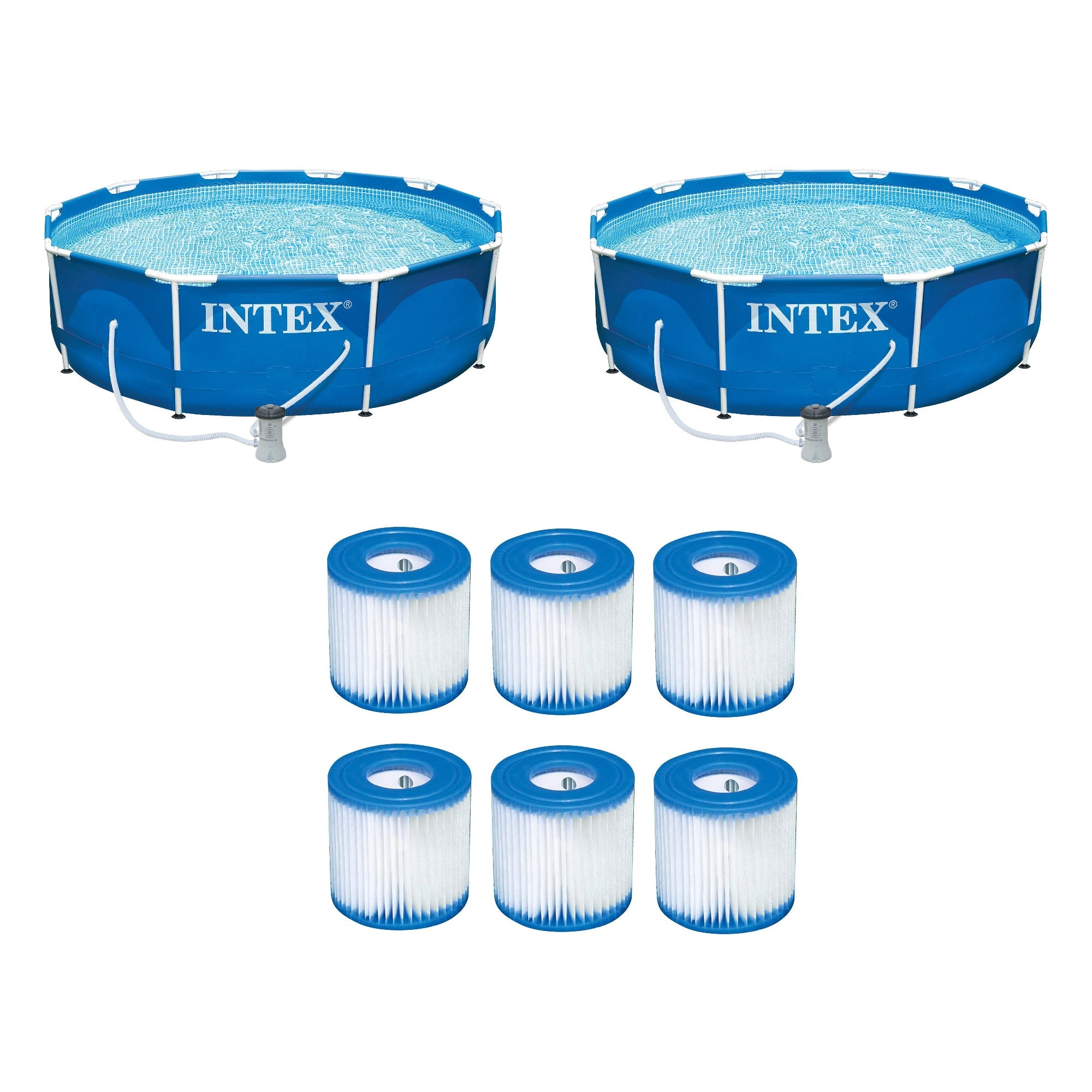 Intex 10'x30" Swimming Pool Set w/ Filter Pump (2 Pack) Filter Cartridge(6 Pack) - VMInnovations