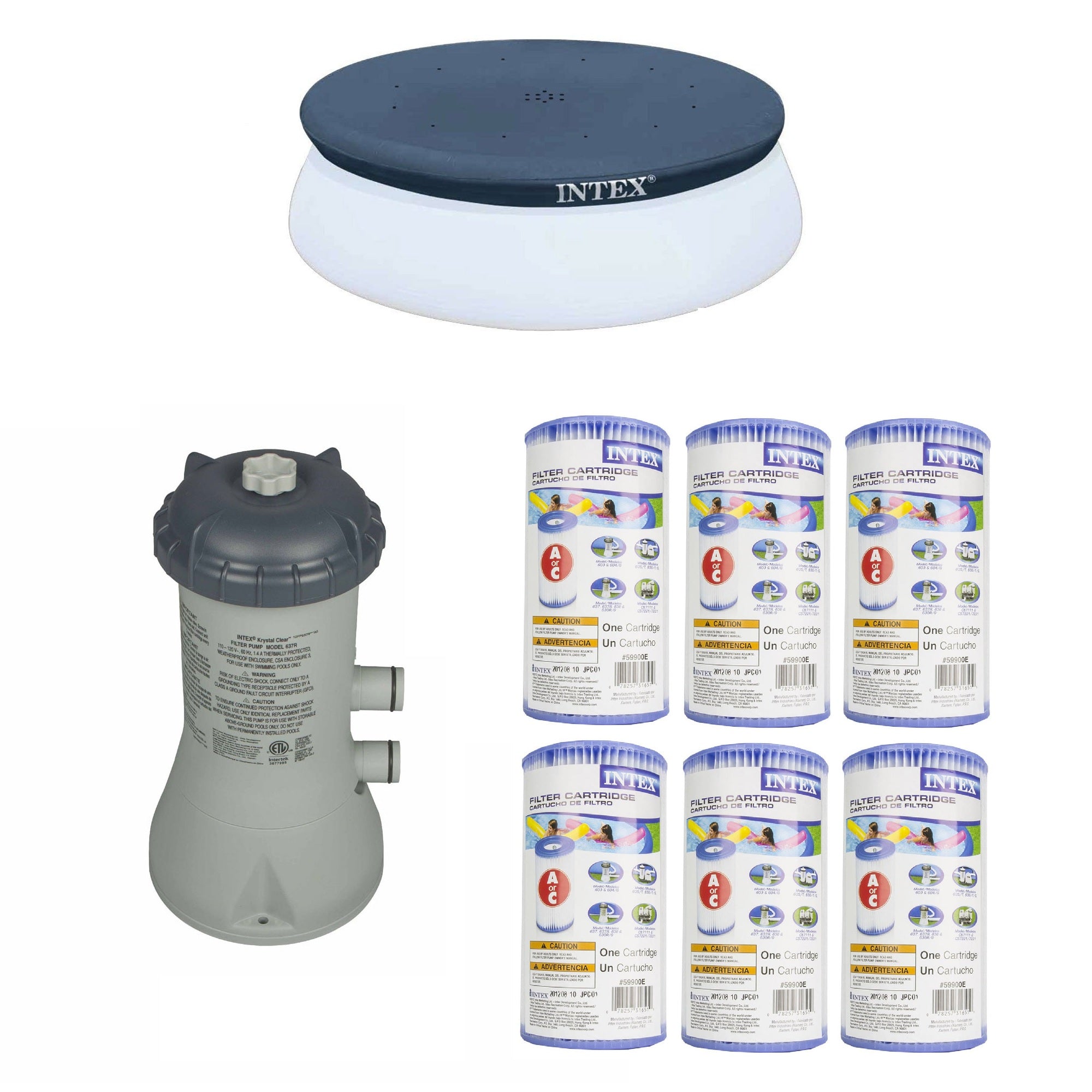 Intex 10' Debris Cover, 1000 GPH Filter Pump & Filter Cartridges (6 Pack)