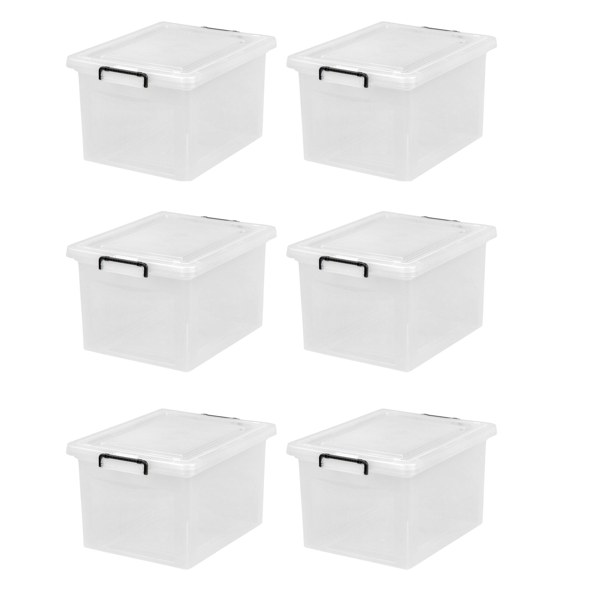 IRIS USA Letter and Legal Size File Box Storage w/ Buckle, Clear (6 Pack)