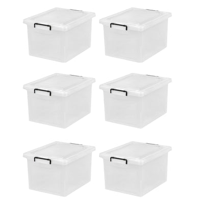 IRIS USA Letter and Legal Size File Box Storage w/ Buckle, Clear (6 Pack)