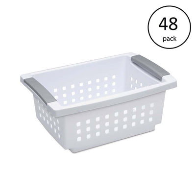 Sterilite 16608006 Small Stacking Basket with Titanium Accents, White (48 Pack)