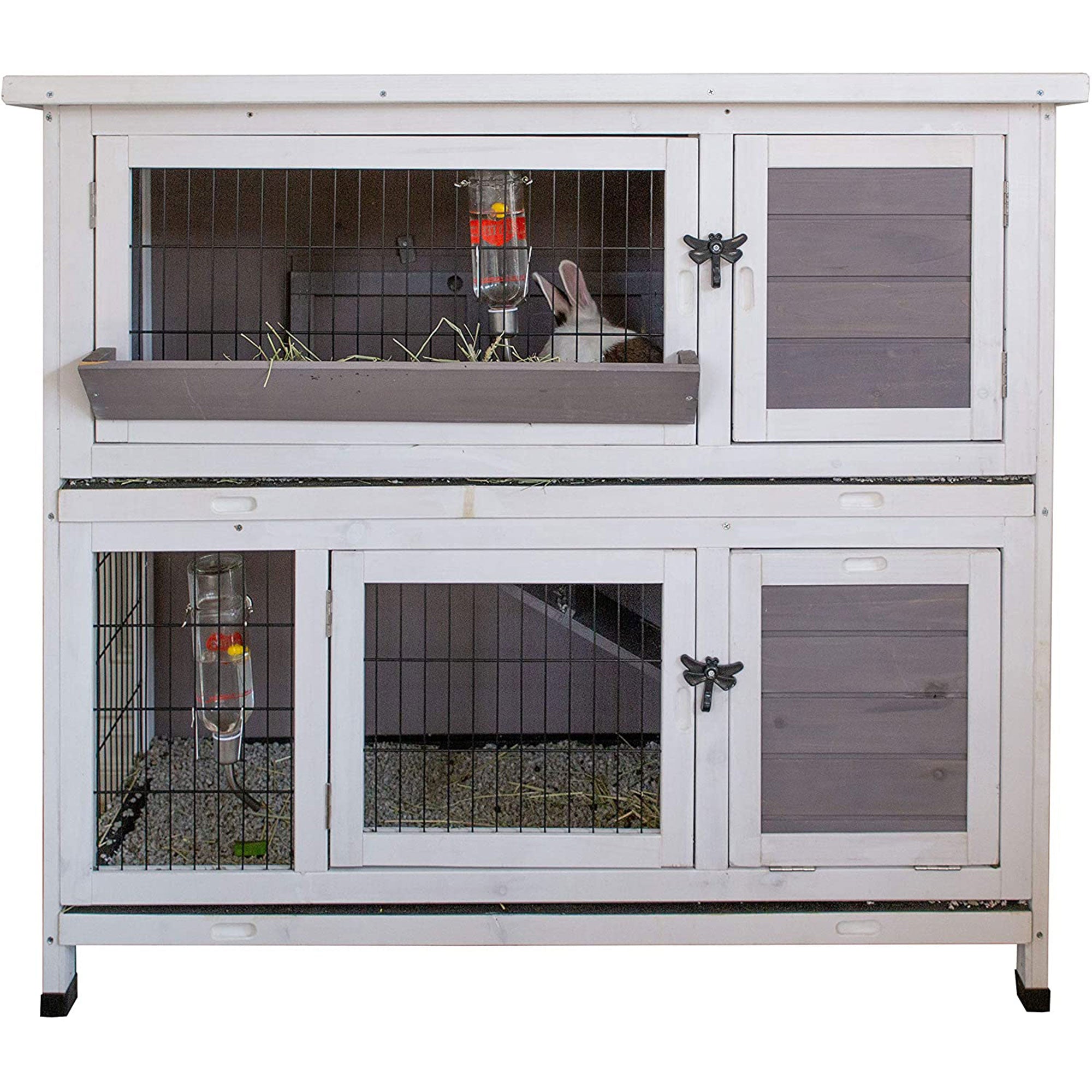 Indoor Outdoor Pet Bunny Hutch House Cage for Rabbits and Guinea Pigs, White (Refurbished)