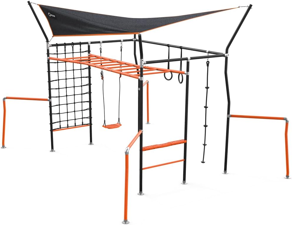 Monkey Bar Box A + Monkey Bar Box B + Monkey Bar Box C + Monkey Bar Box E + Monkey Bar Box F + Monkey Bar Box G + Cargo Net (XL/L) + Quest Shade Cover (Large) + Roman Rings (2) + Jungle Rope + Seat Swing - VMInnovations