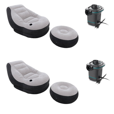 Intex Lounge Chair /w Cup Holder & Ottoman Set (2 Pack) 120V Air Pump (2 Pack)