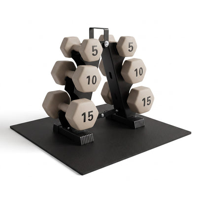 Aurorafy Neoprene Dumbbell Workout Set with Rack, 5 lbs, 10 lbs, & 15 lbs, Beige
