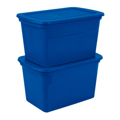Sterilite 30 Gallon Plastic Stackable Storage Tote Container Box, Blue (6 Pack)