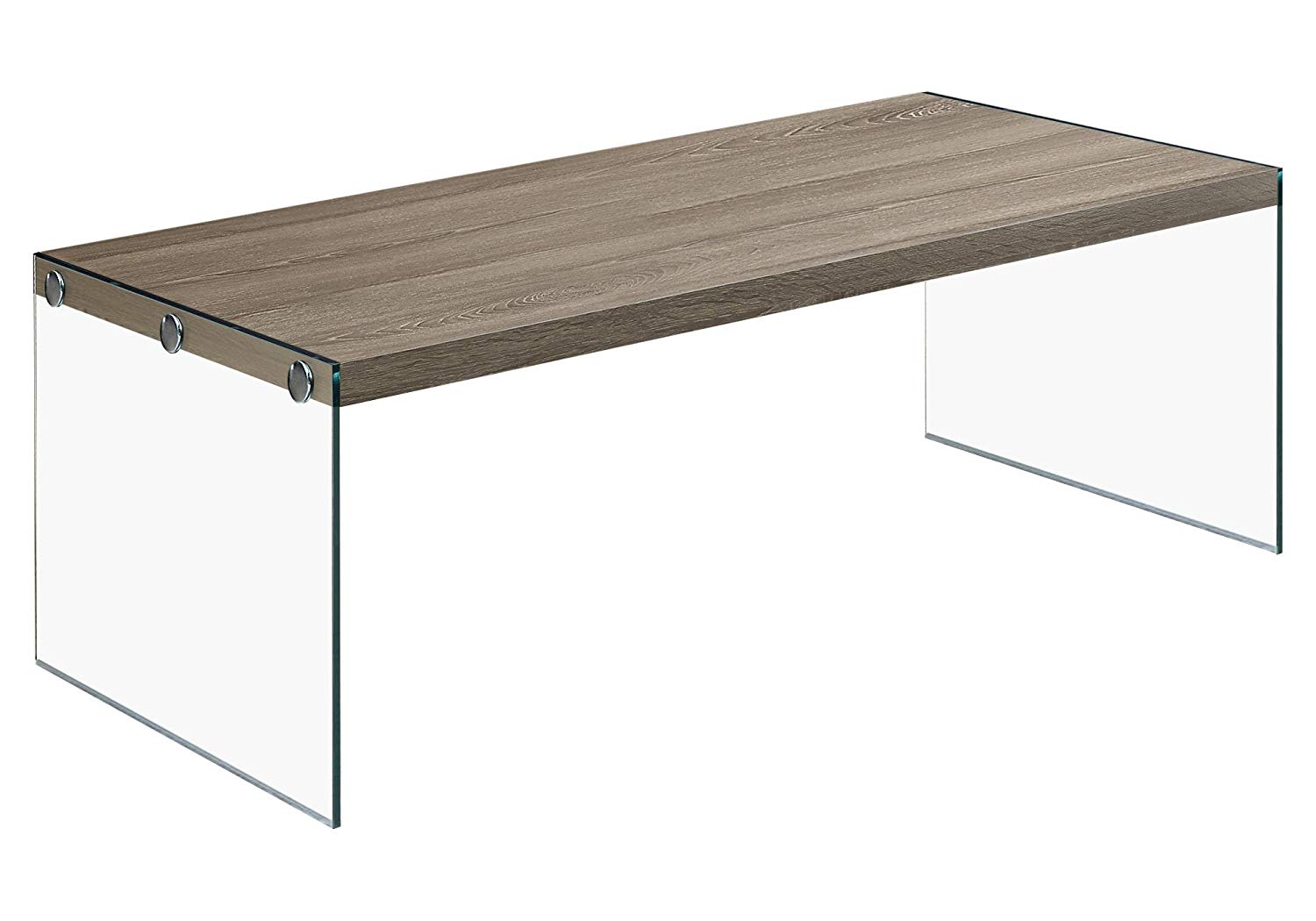Monarch Dark Taupe Wood Look Tempered Glass Contemporary Industrial Coffee Table