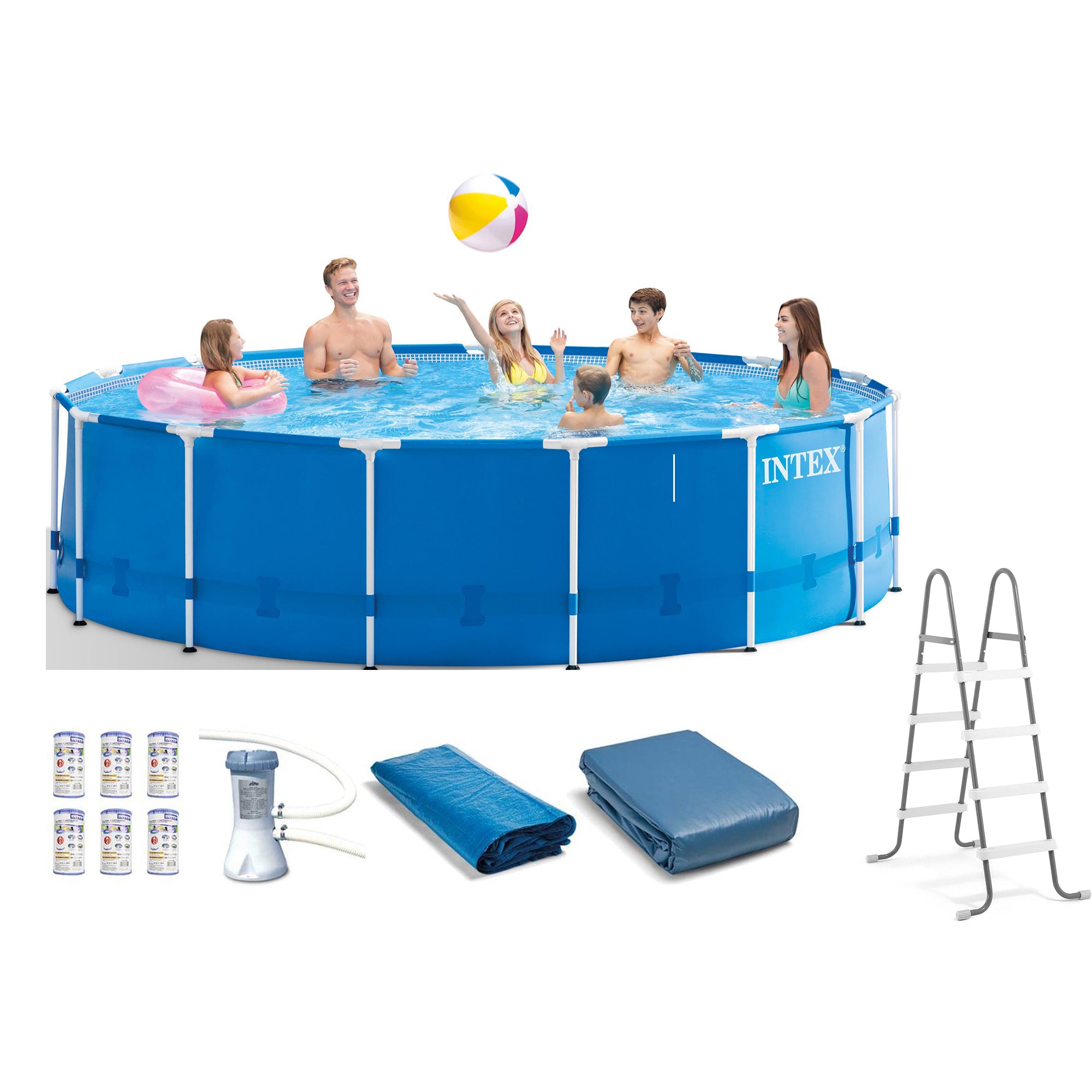 Intex 28241EH 15ft x 48in Metal Frame Above Ground Pool Kit w/ Chlorine Tablets