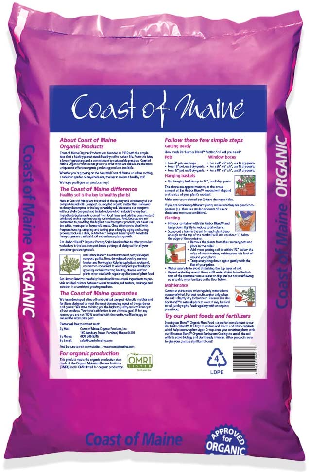 Coast of Maine OMRI Listed Bar Harbor Blend Organic Potting Soil, 8 Quart Bag - VMInnovations