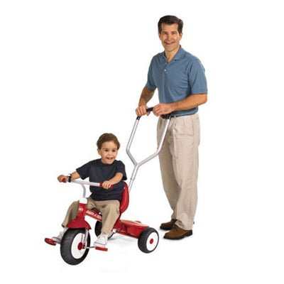 Radio Flyer Deluxe Steer & Stroll Kids Tricycle, Toddler Trike for Age 2-5, Red