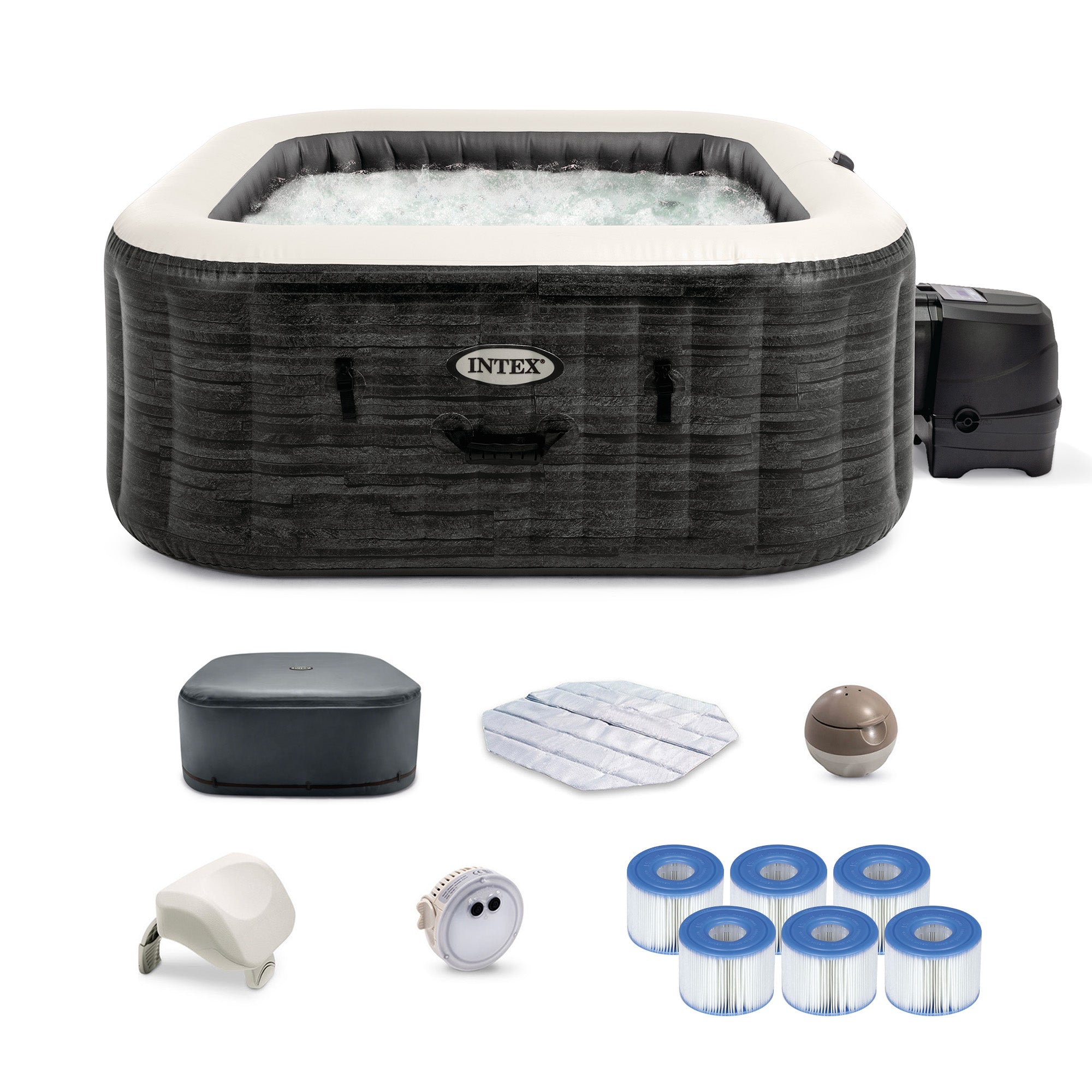Intex PureSpa Plus Inflatable Square Spa & Type S1 Filter Cartridges (6 Pack) - VMInnovations