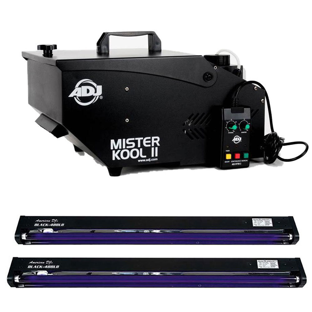 American DJ Mister Kool II Fog Machine w/ 48 Inch Black Pro Black Light(2 Pack)
