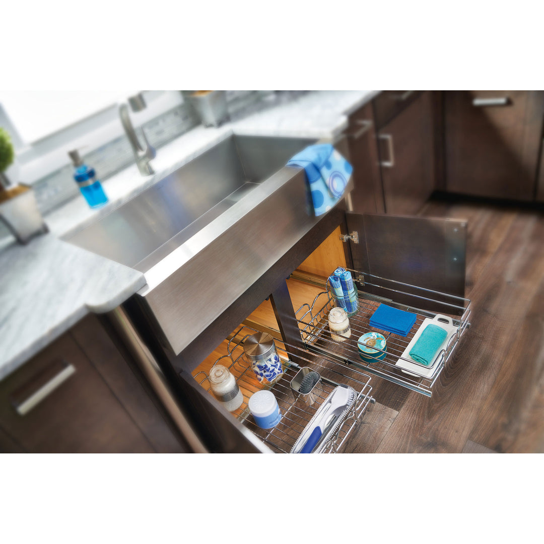 Rev-A-Shelf Pullout Single Basket for Kitchen Cabinets, 9 x 18 In, 5WB1-0918-CR