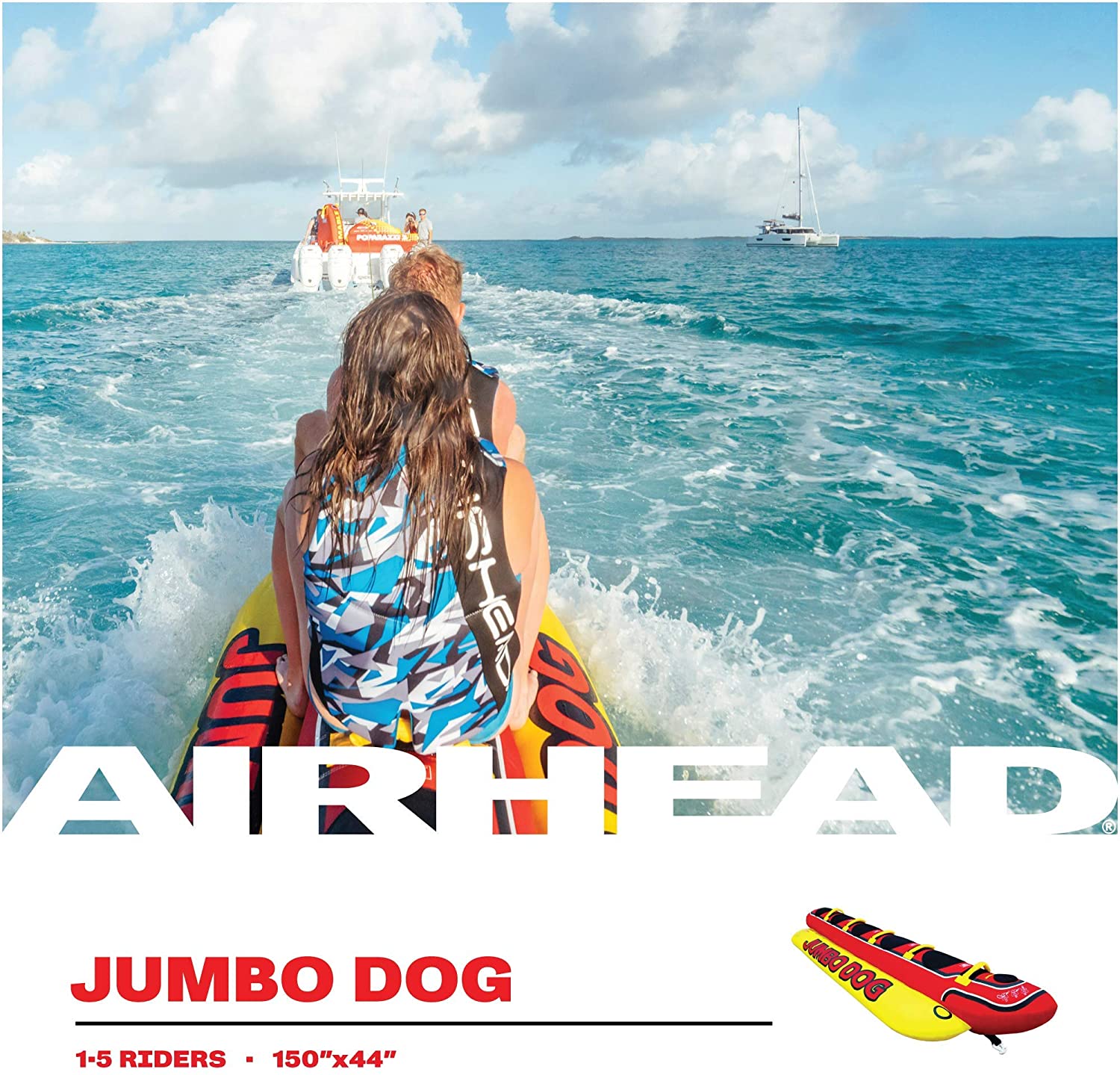 AIRHEAD Jumbo Hot Dog 5 Person Rider Inflatable Towable Lake Boat Tube(Open Box)