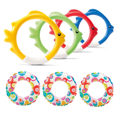 Intex Kids Pool Toy Play Fish Rings & 20" Inflatable Swim Ring Tube (3 Pack) - VMInnovations