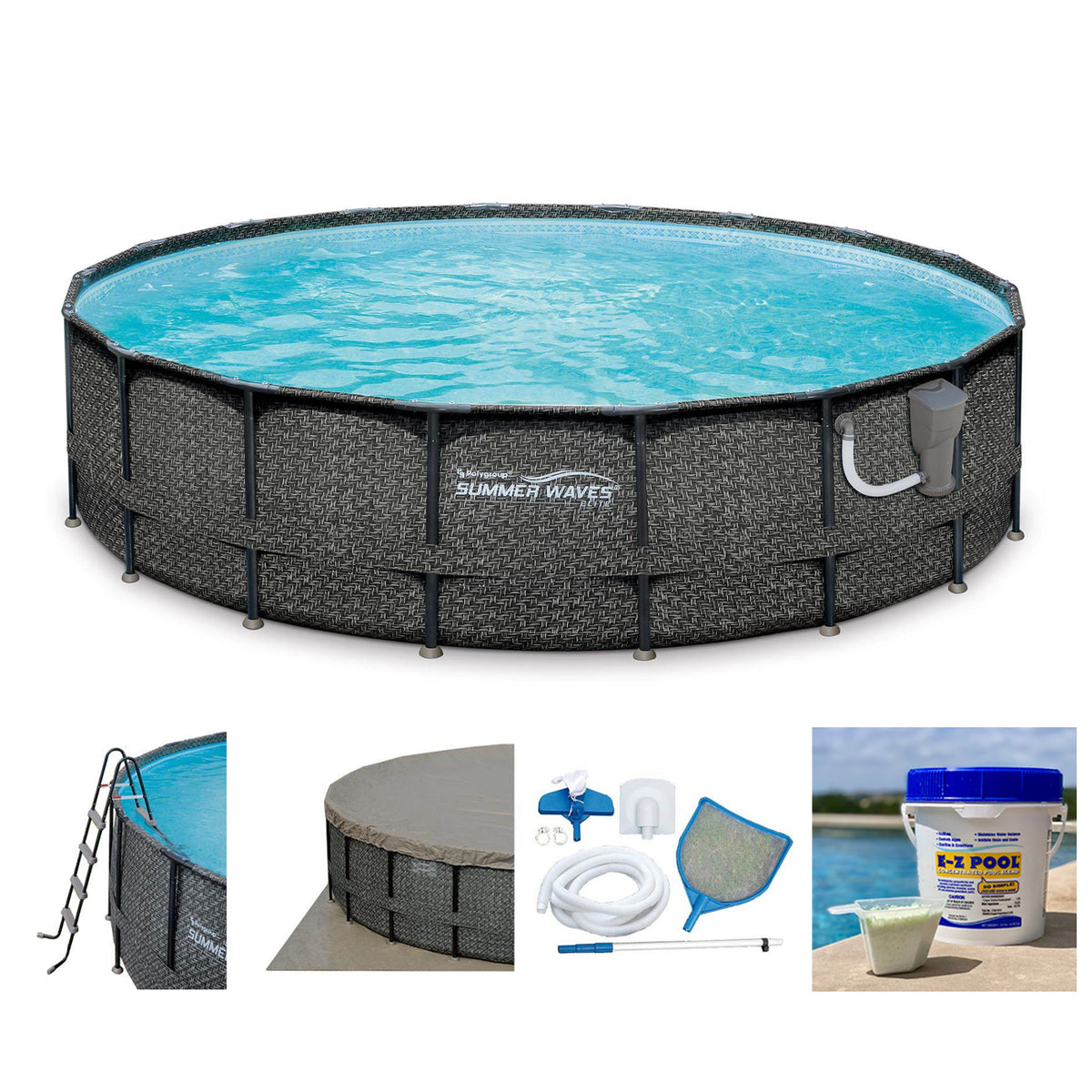 Summer Waves P4A01848B Elite 18ft x 48in Above Ground Frame Swimming Pool Set