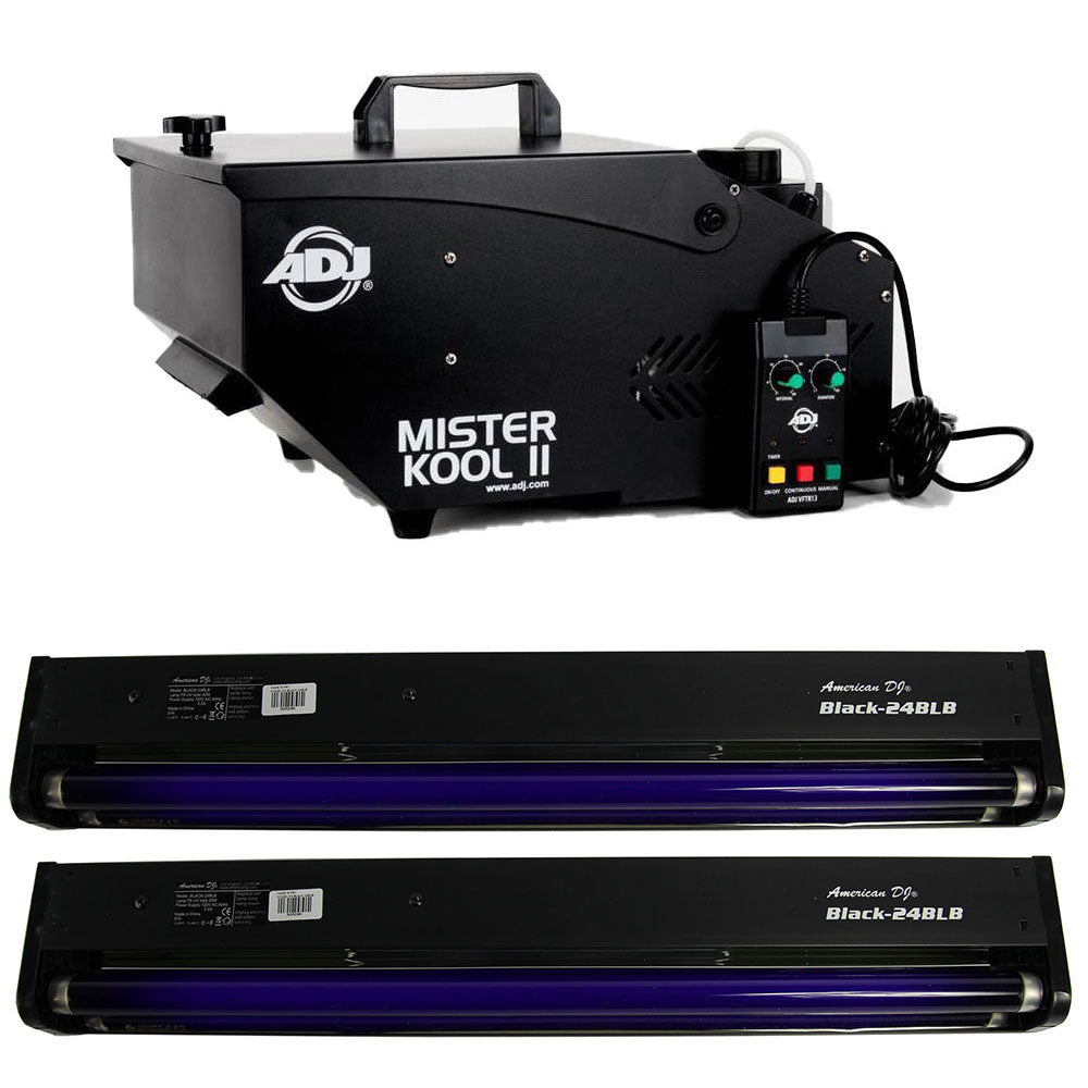 American DJ Mister Kool II Smoke Fog Machine & 24 Inch 20W Black Light (2 Pack)