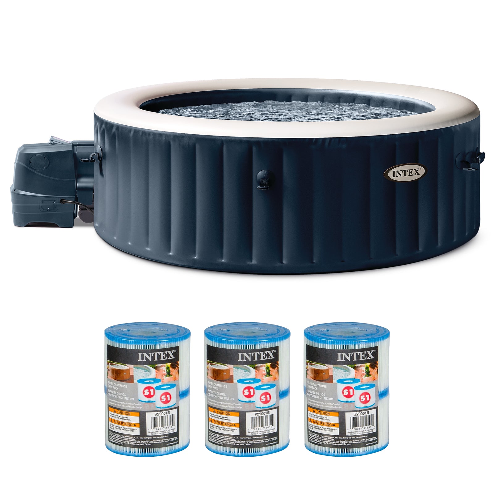 Intex PureSpa Plus Inflatable Bubble Jet Hot Tub & Replacement Filters (6 Pack) - VMInnovations