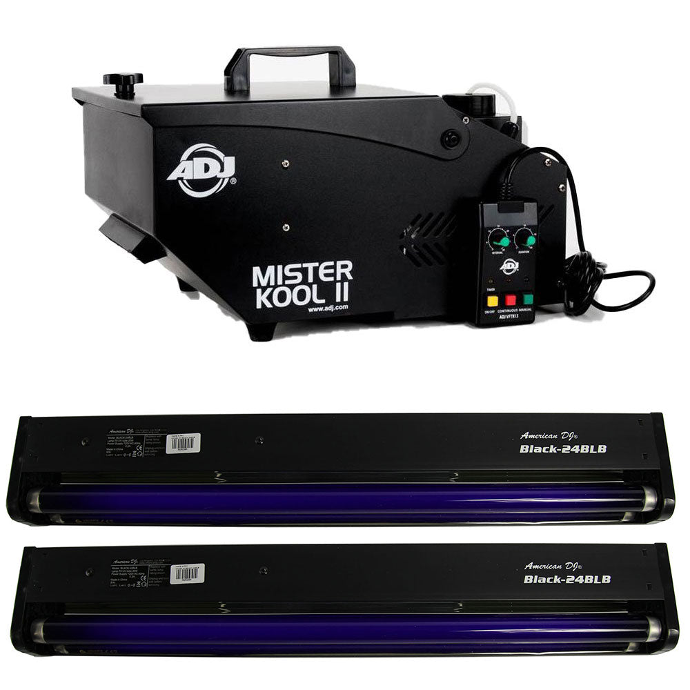 American DJ Mister Kool II Smoke Fog Machine & 24 Inch 20W Black Light (2 Pack) - VMInnovations