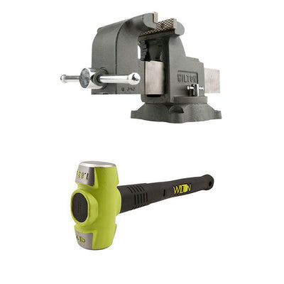Wilton WS8 8 Inch Steel Swivel Base Work Bench Vise w/ 4 Pound Sledge Hammer
