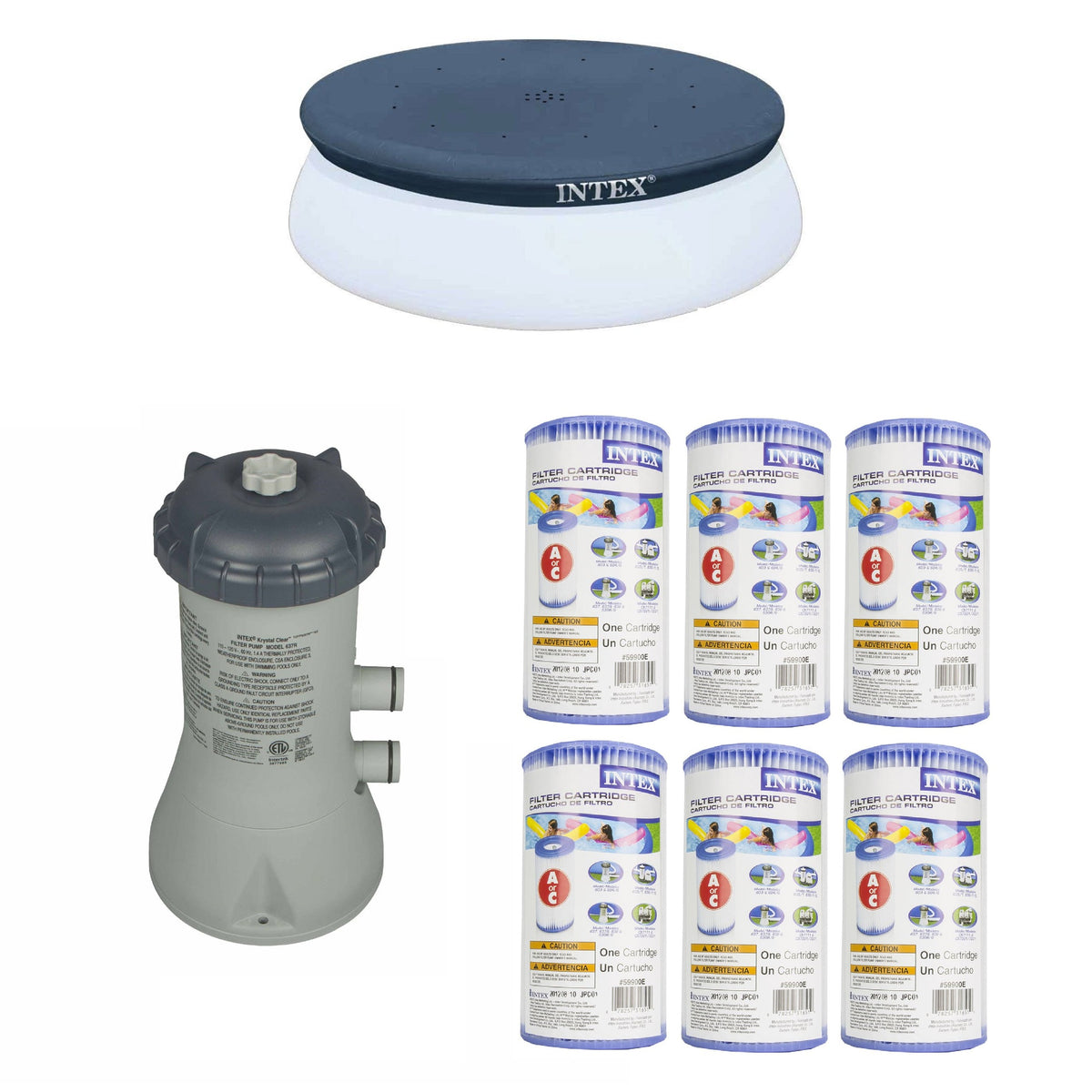 Intex 10' Debris Cover, 1000 GPH Filter Pump & Filter Cartridges (6 Pack)