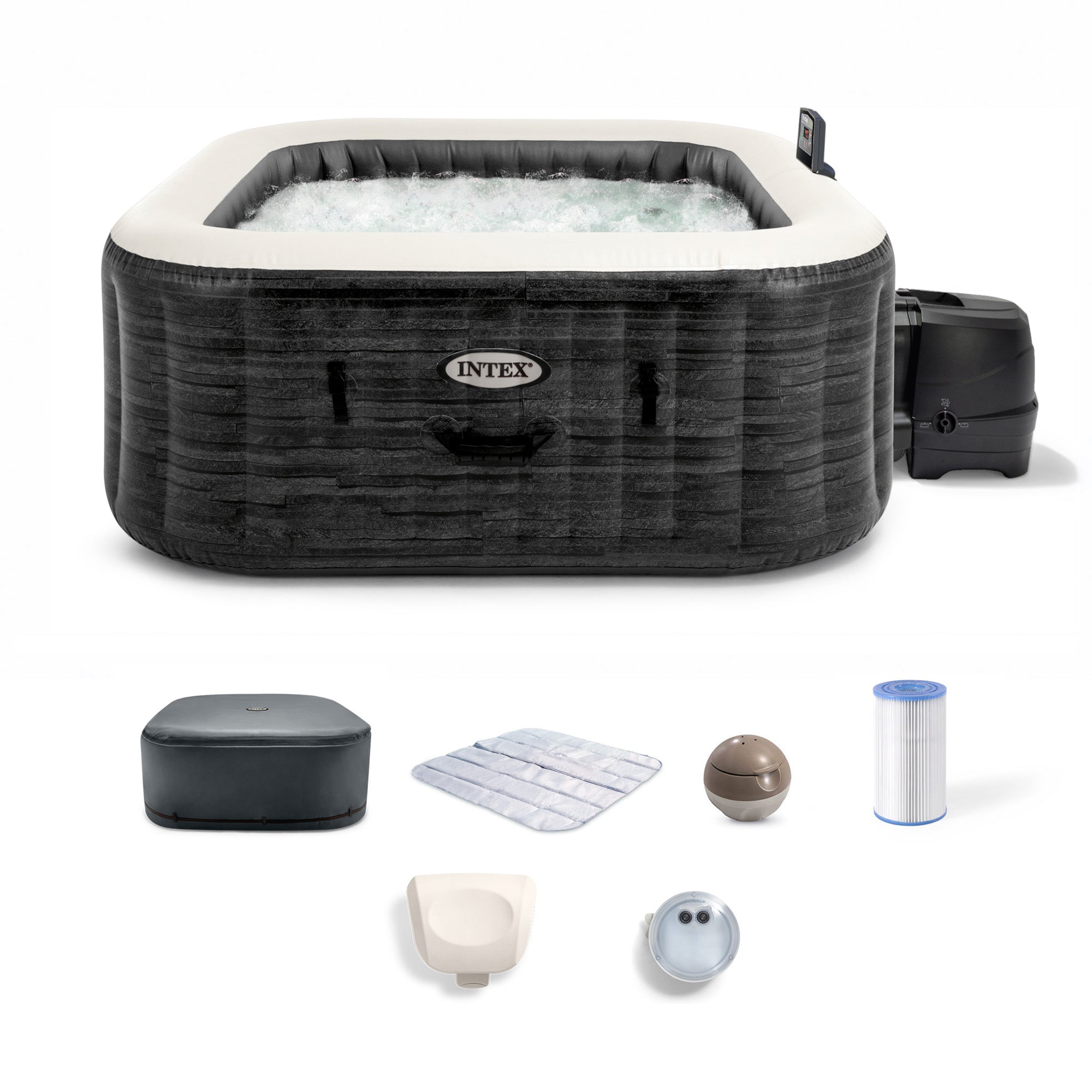 Intex PureSpa Greystone Deluxe 4 Person Inflatable Hot Tub, 69" x 28" (Open Box)