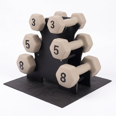 Aurorafy Neoprene Dumbbell Workout Set with Rack, 3 lbs, 5 lbs, & 8 lbs, Beige