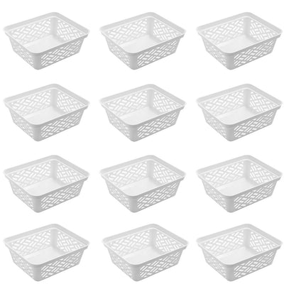 Ezy Storage Small Decorative Plastic Brickor Shelf Pantry Basket Bin, (12 Pack) - VMInnovations