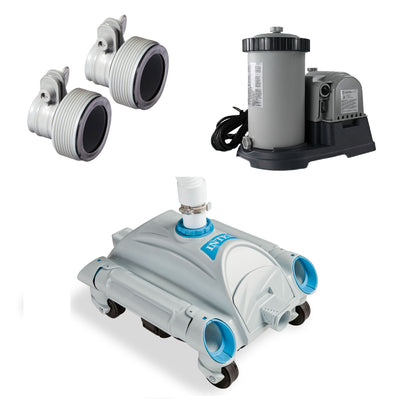 Intex Hose Adapter for Filter Pump, Vacuum Cleaner w/ 24’ Hose & 2500 GPH Pump