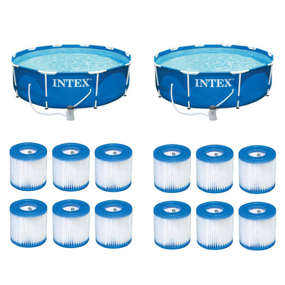 Intex 10'x30" Swimming Pool Set w/ Filter Pump (2 Pack) Filter Cartridge(12Pack) - VMInnovations
