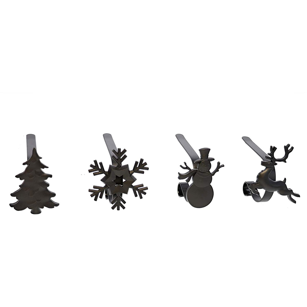 Haute Decor MantleClip Stocking Holder w/ Holiday Icons, Black(4 Pack)(Open Box)