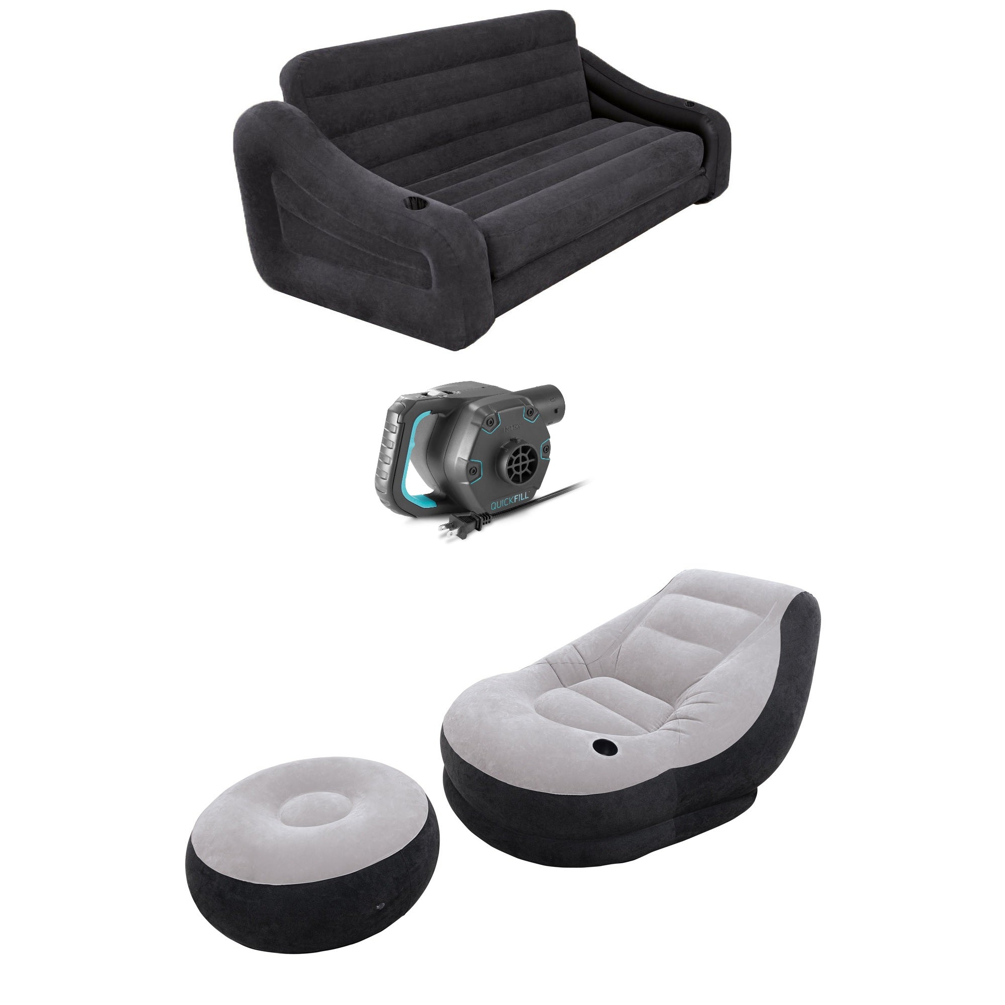 Intex Queen Size Pull Out Sofa, Lounge Chair, & 120 Volt AC Electric Air Pump