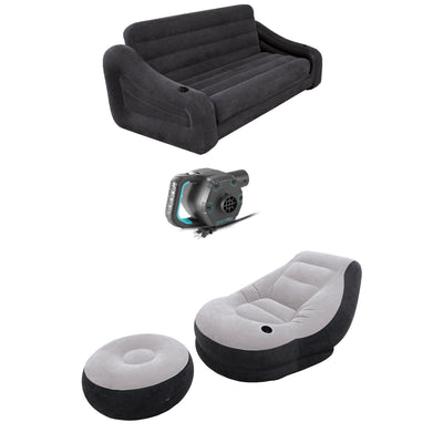 Intex Queen Size Pull Out Sofa, Lounge Chair, & 120 Volt AC Electric Air Pump