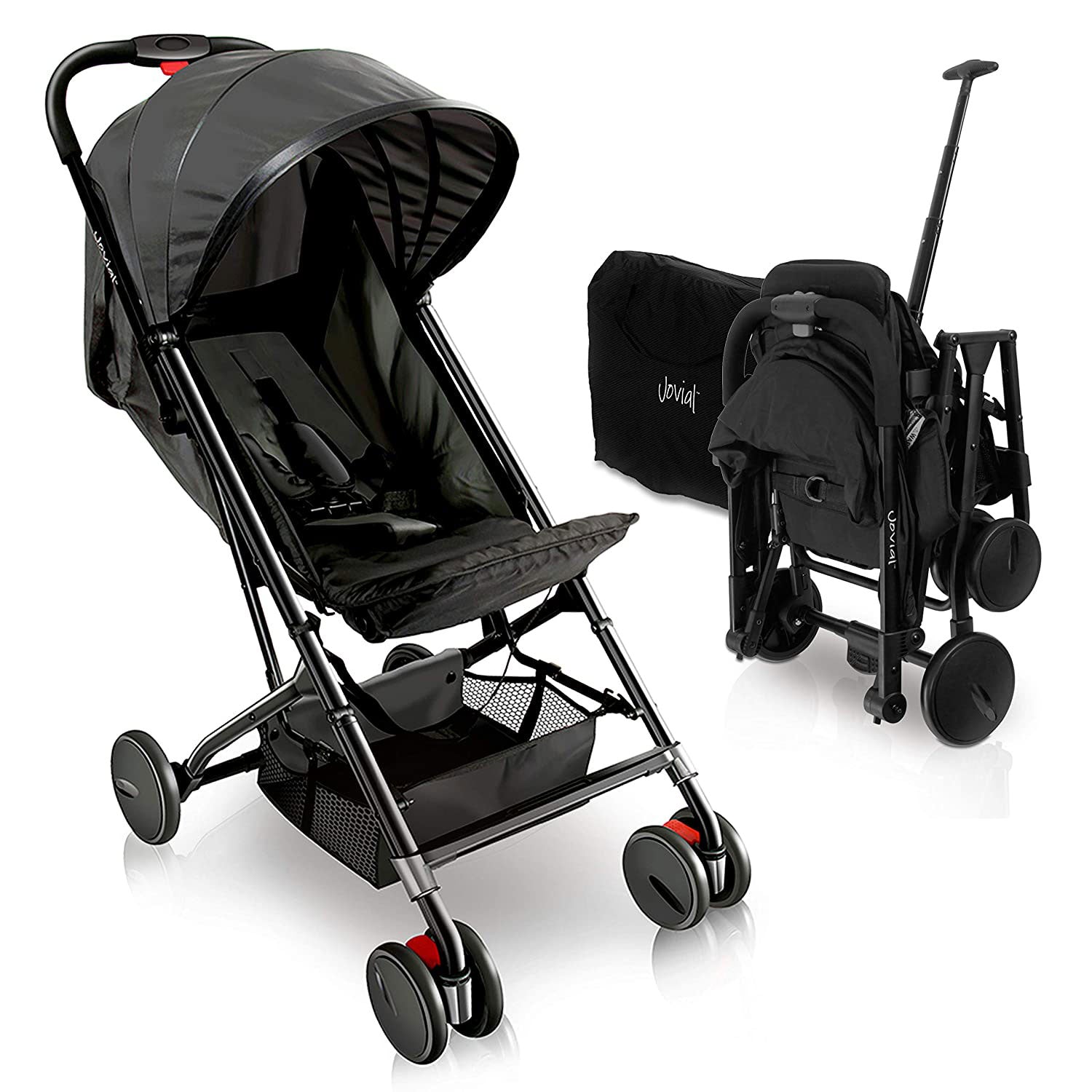 Jovial Portable Folding Lightweight Compact Baby Stroller with Travel Bag, Black - VMInnovations