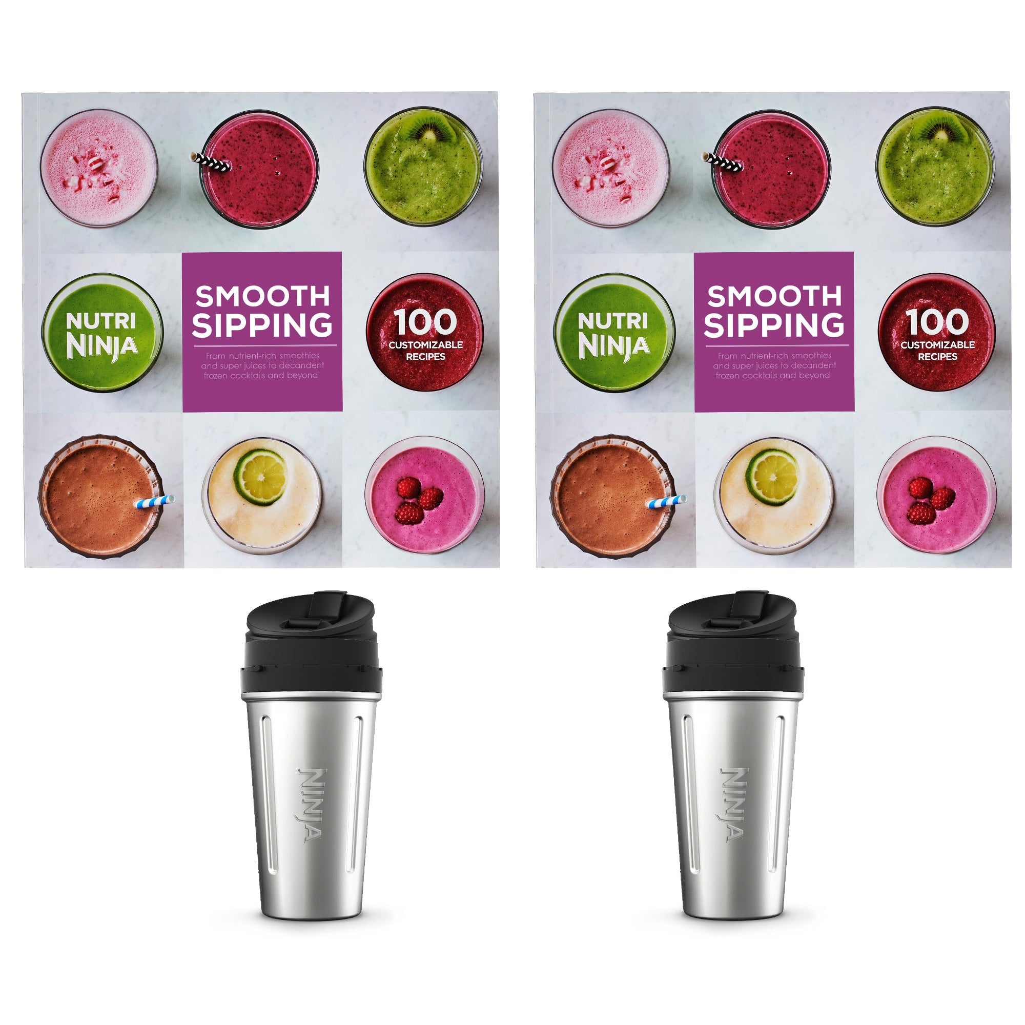 Ninja 100 Recipe Book for Blenders (2 Pack) Stainless Steel Ninja Cup (2 Pack)