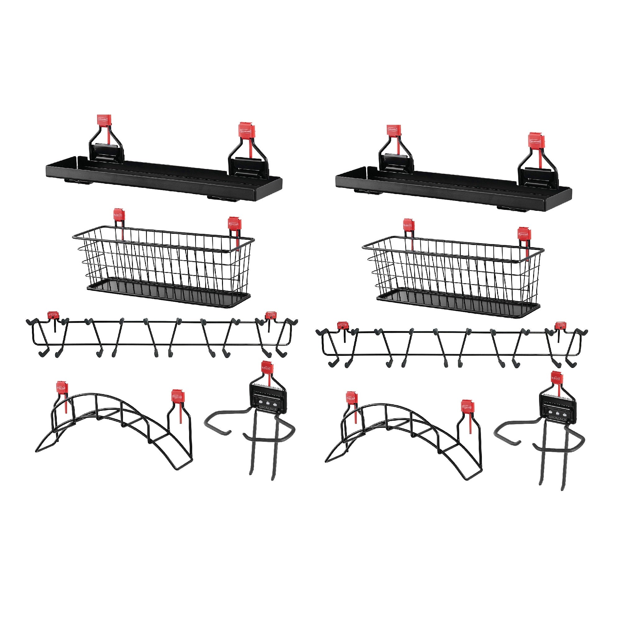 Rubbermaid Shed Shelf, Wire Basket, Tool Rack, Power Tool & Hose Holder (2 Each)