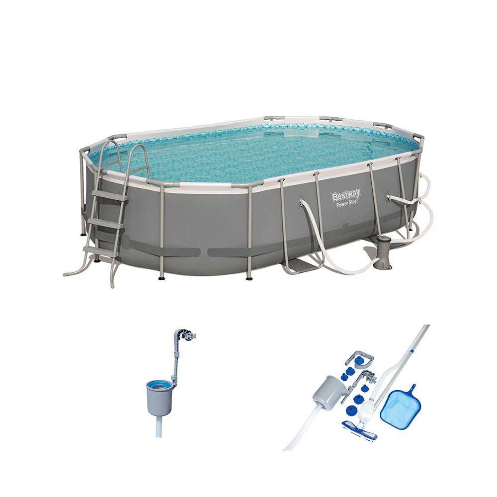 Bestway 16ft x 10ft x 42in Steel Frame Pool Set with Skimmer and Maintenance Kit