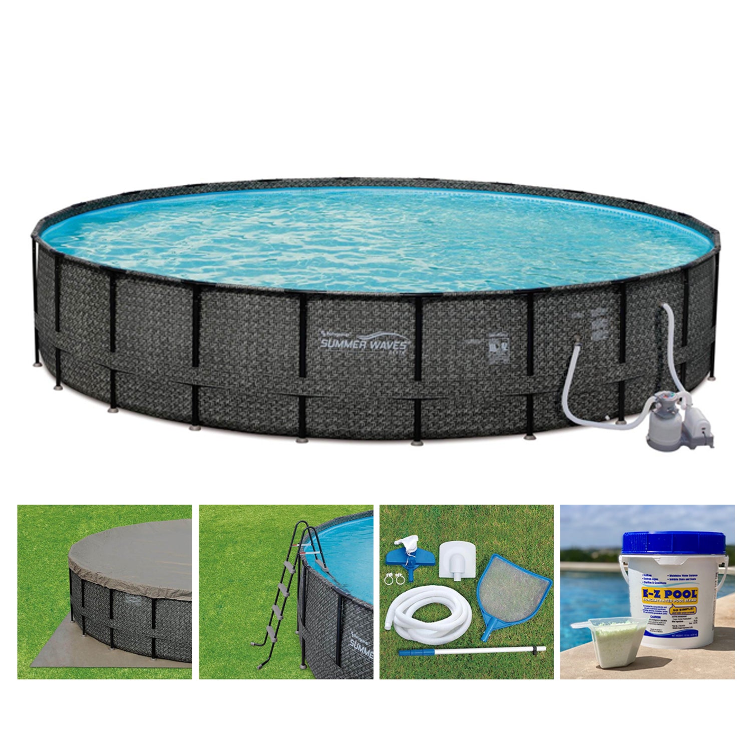 Summer Waves P4A024521 24ft x 52in Above Ground Round Frame Swimming Pool Set - VMInnovations