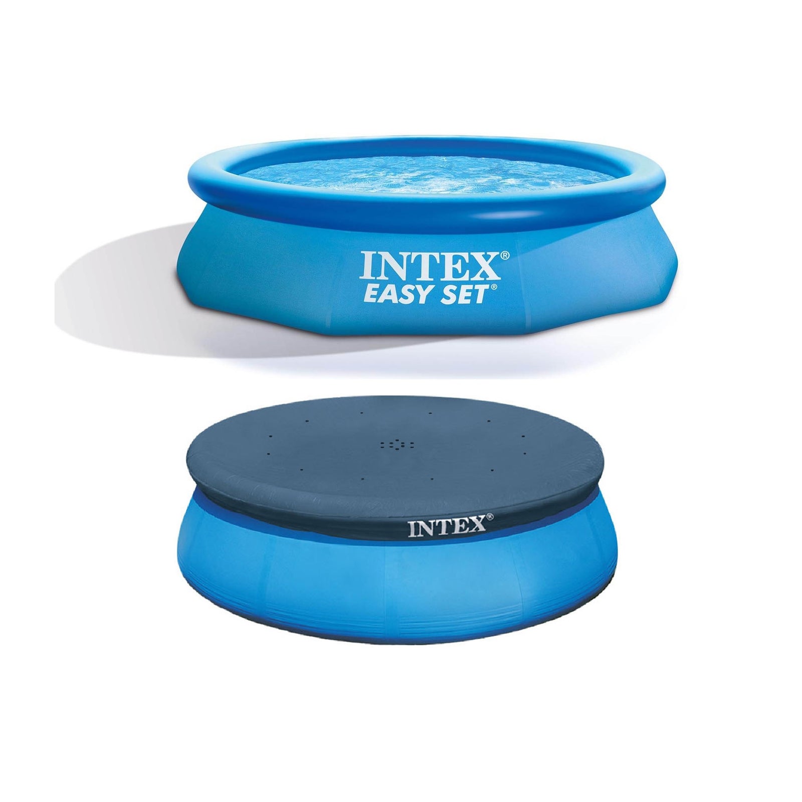 Intex Easy Set 10' x 30" Round Inflatable Above Ground Swimming Pool with Cover - VMInnovations